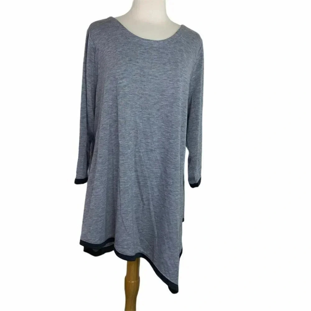 Chelsea‎ & Theodore Asymmetrical Tunic XXL Grey Heather 3/4 Sleeve Scoop Neck